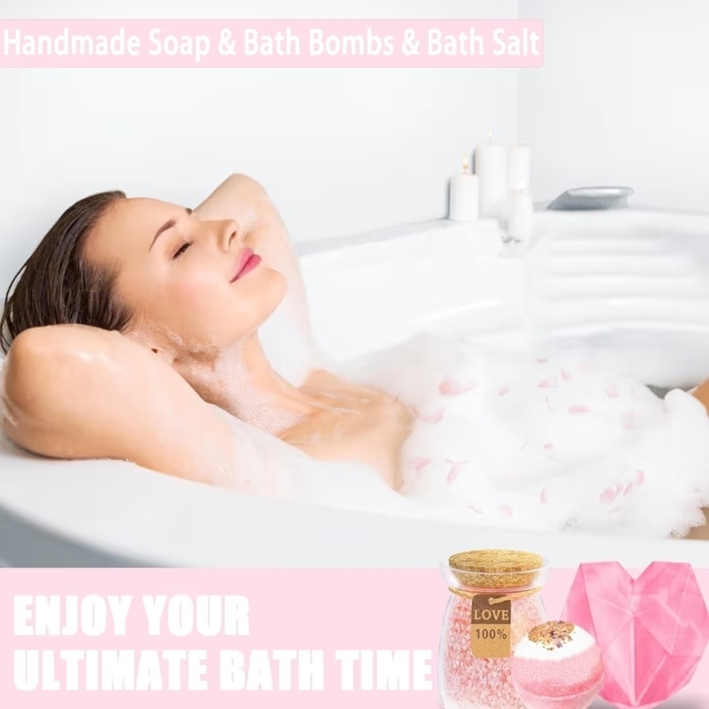10-pc Luxury Bath/Spa Relaxation ROSE scented Soothing Gift Set- Self Care Pkg - Picture 3 of 14